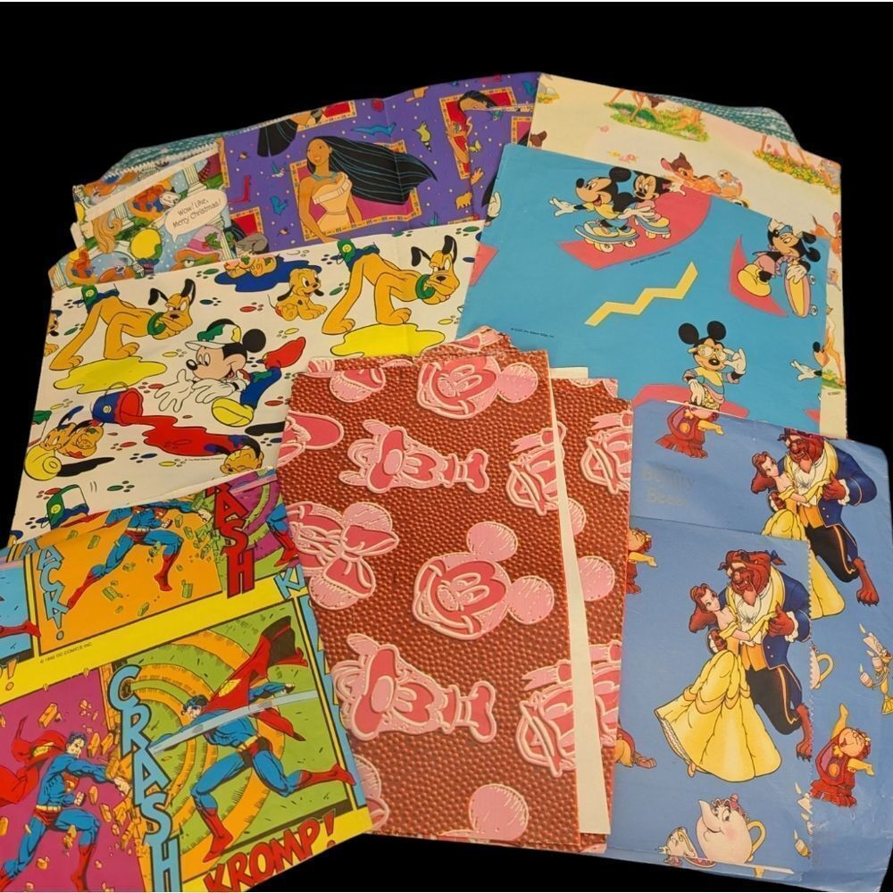 Disney Marvel Jim Hensen vintage 80s 90s character wrapping paper lot